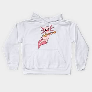 Cartoon axolotl plays banjo Kids Hoodie